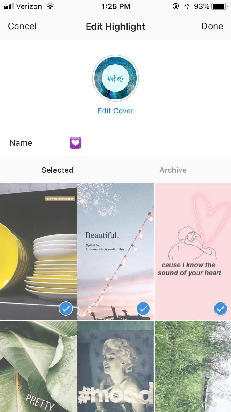 edit cover Instagram highlights